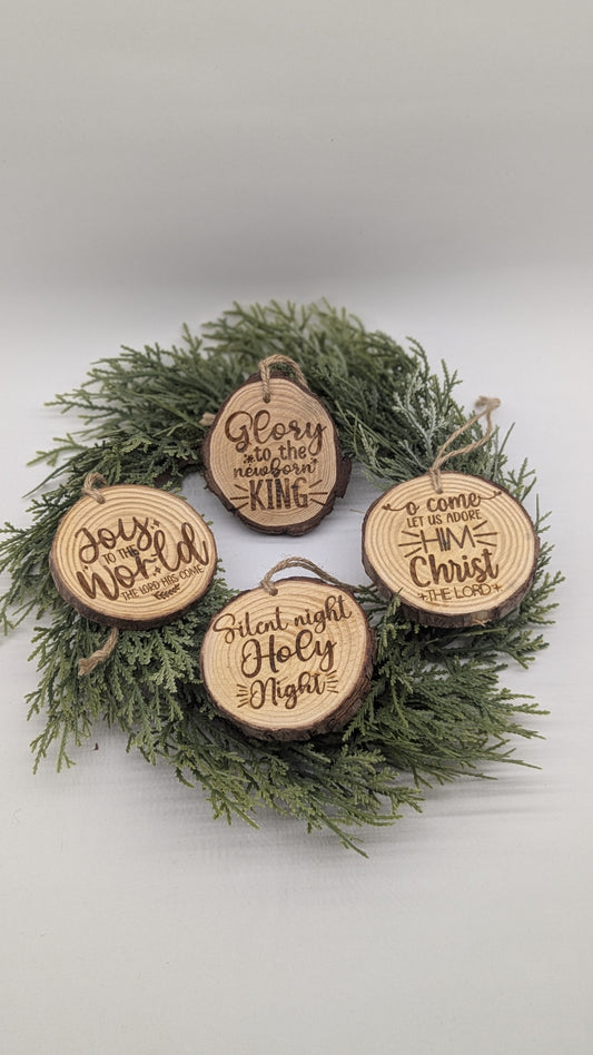 Log Slice Christmas Carol Decorations