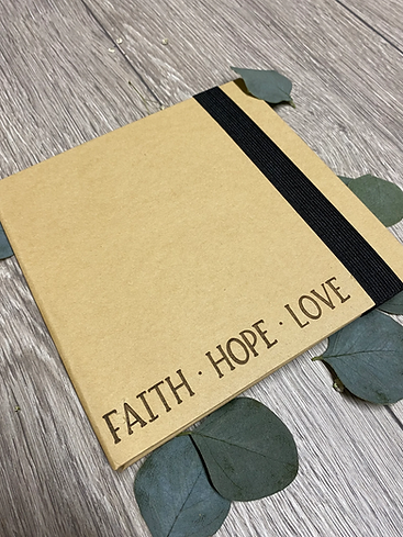 Faith Hope Love Notebook with sticky notes